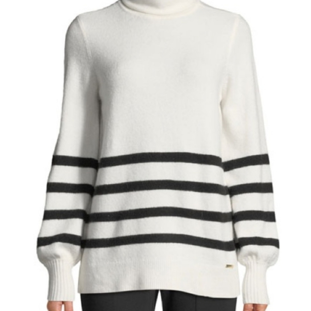 Michael Kors Rollneck Wool Blend Sweater Cream Gray Size Large